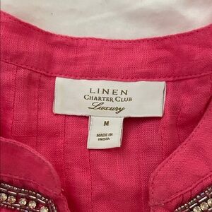 Charter Club Fuchsia Linen Blouse with Beading